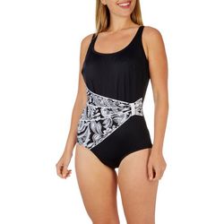 Roxanne Womens Solid Print Draped Sash One Piece Swimsuit