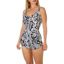 Womens Print Side Tie Sarong One Piece Swimsuit