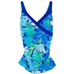 Roxanne Womens Print V-Neck Banded Sarong One Piece Swimsuit