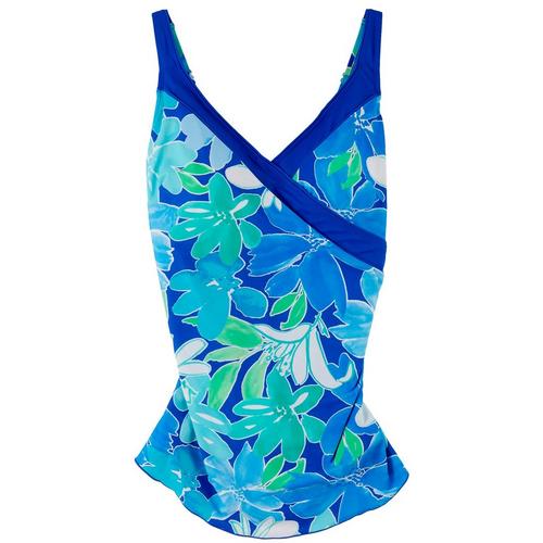 Roxanne Womens Print V-Neck Banded Sarong One Piece