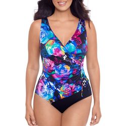 Robby Len Womens Ruched Side Tie Floral One Piece Swimsuit