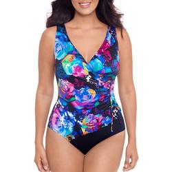 Womens Ruched Side Tie Floral One Piece Swimsuit
