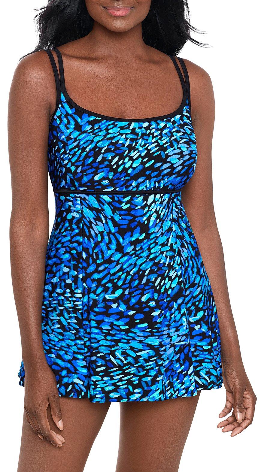 Robby Len Plus Abstract Empire Waist Swimdress