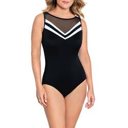 Womens Solid High Neck Mesh One Piece Swimsuit