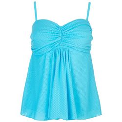 A Shore Fit Womens Pointelle Ruched V-Neck Solid Tankini Top