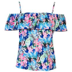 A Shore Fit Womens Off The Shoulder Ruffle Tankini Top