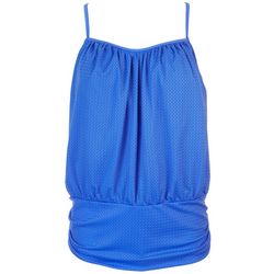 A Shore Fit Womens Pointelle Blouson Solid Tankini Top