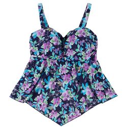 A Shore Fit Womens Floral Ruched Handkerchief Tankini Top