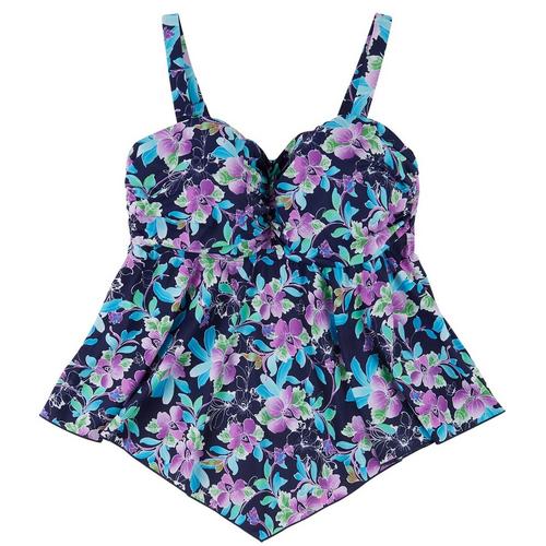 A Shore Fit Womens Floral Ruched Handkerchief Tankini