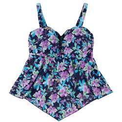 Womens Floral Ruched Handkerchief Tankini Top