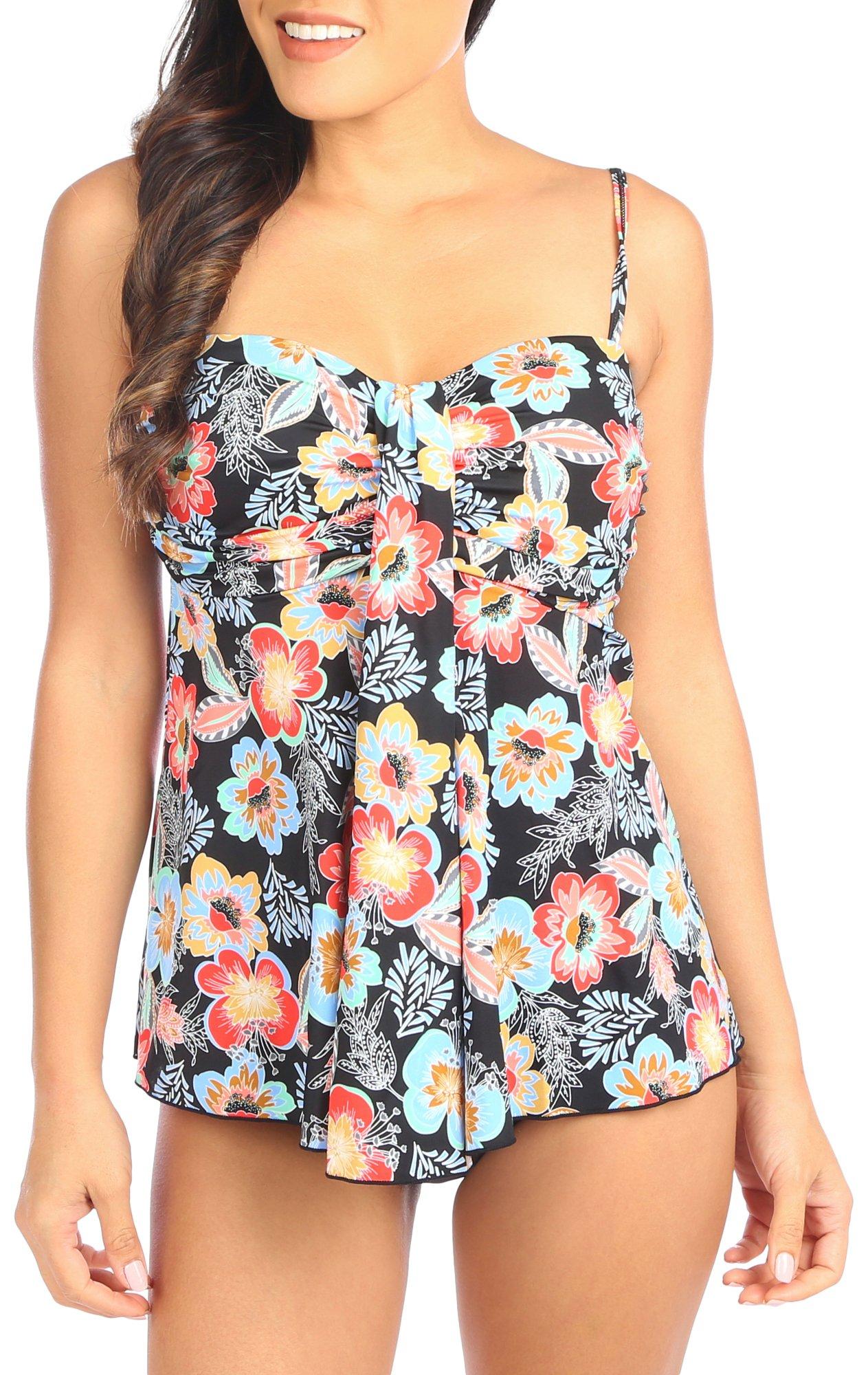 A Shore Fit Womens Floral Waterfall Tankini Top