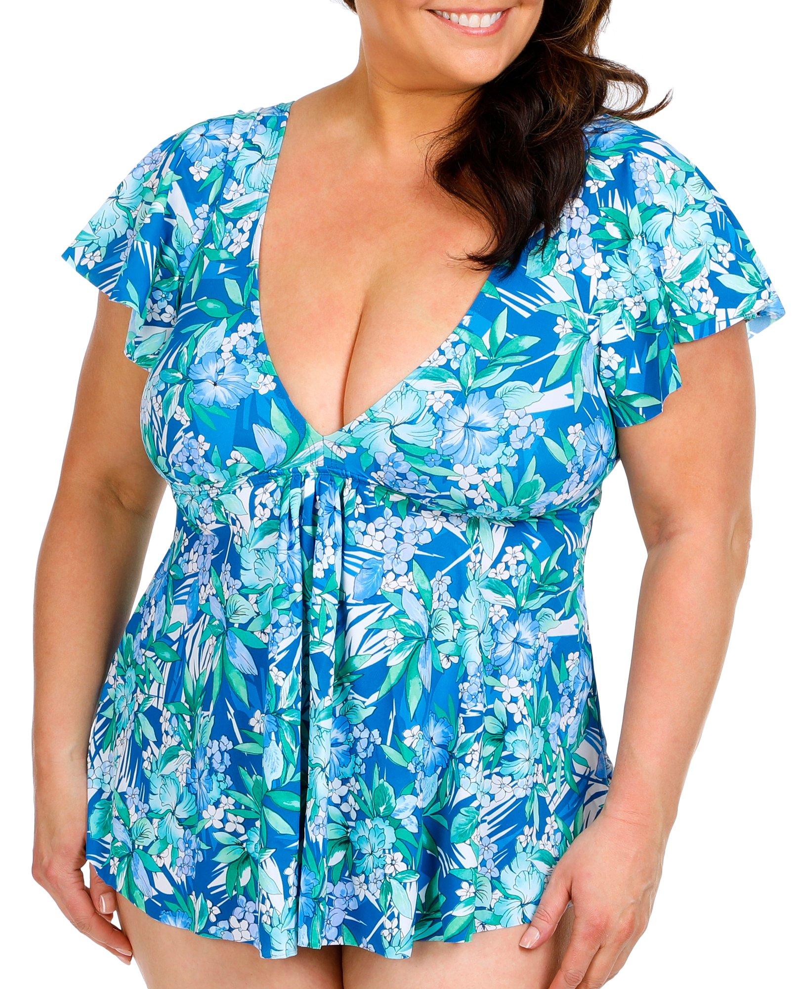 A Shore Fit Womens Floral Short Sleeve Tankini