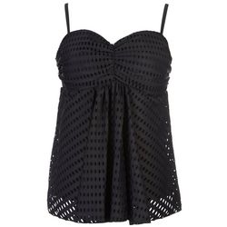A Shore Fit Womens Eyelet Ruched Solid Tankini Top