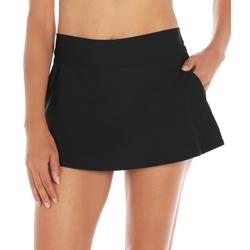 Womens Solid Pocketed Swim Skirt