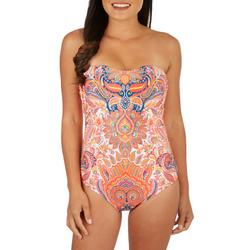 Womens Tropical Side Shirred One Piece Swimsuit