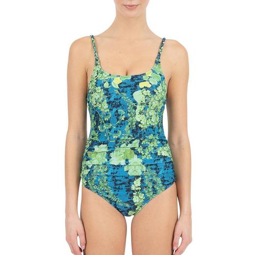 Kensie Womens Tropical Braided Strap One Piece Swimsuit