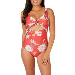Womens Floral Twist Front One Piece Swimsuit