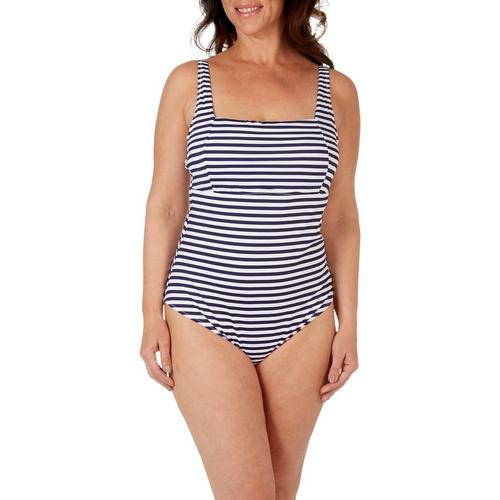 Leilani Womens Striped Square Neck One Piece Swimsuit
