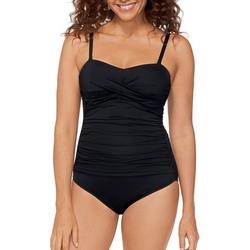 Womens Solid Shirred One Piece Swimsuit