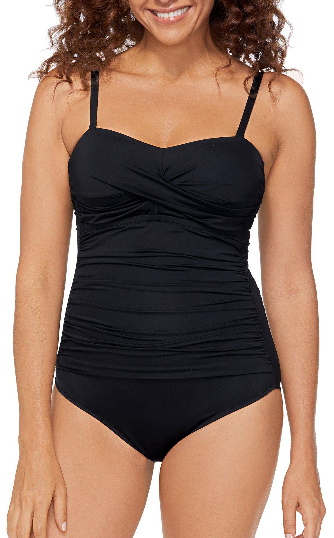 Womens Solid Shirred One Piece Swimsuit