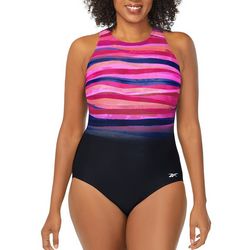 Reebok Womens High Neck Graphic One Piece Swimsuit