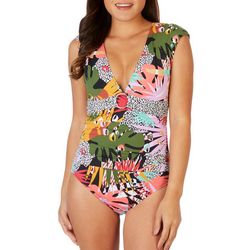 Womens Tropical Jungle Belted Swim One Piece