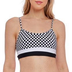 Juniors Micro Checkered Color Block Crop Bikini Top