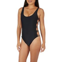 Juniors Solid Leopard Side Strap One Piece