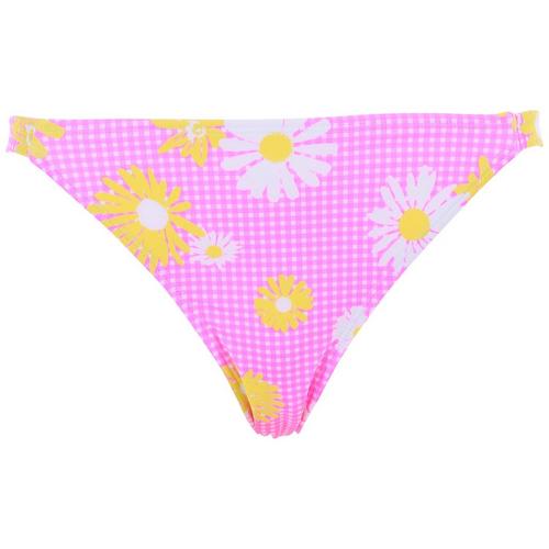 Juniors Plaid Floral Strappy Bikini Bottom