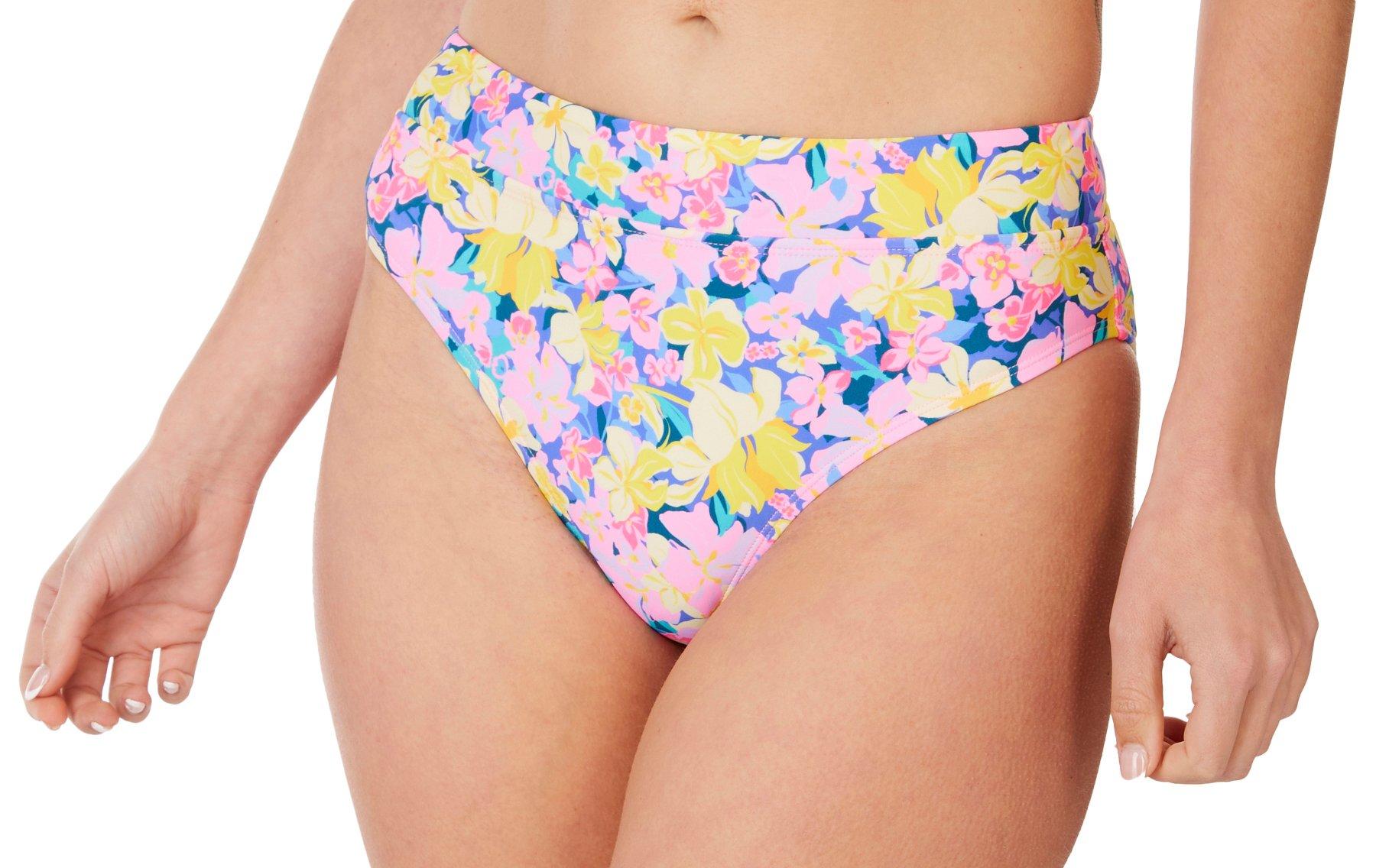 Juniors Floral High Leg High Wasited Bikini Bottoms