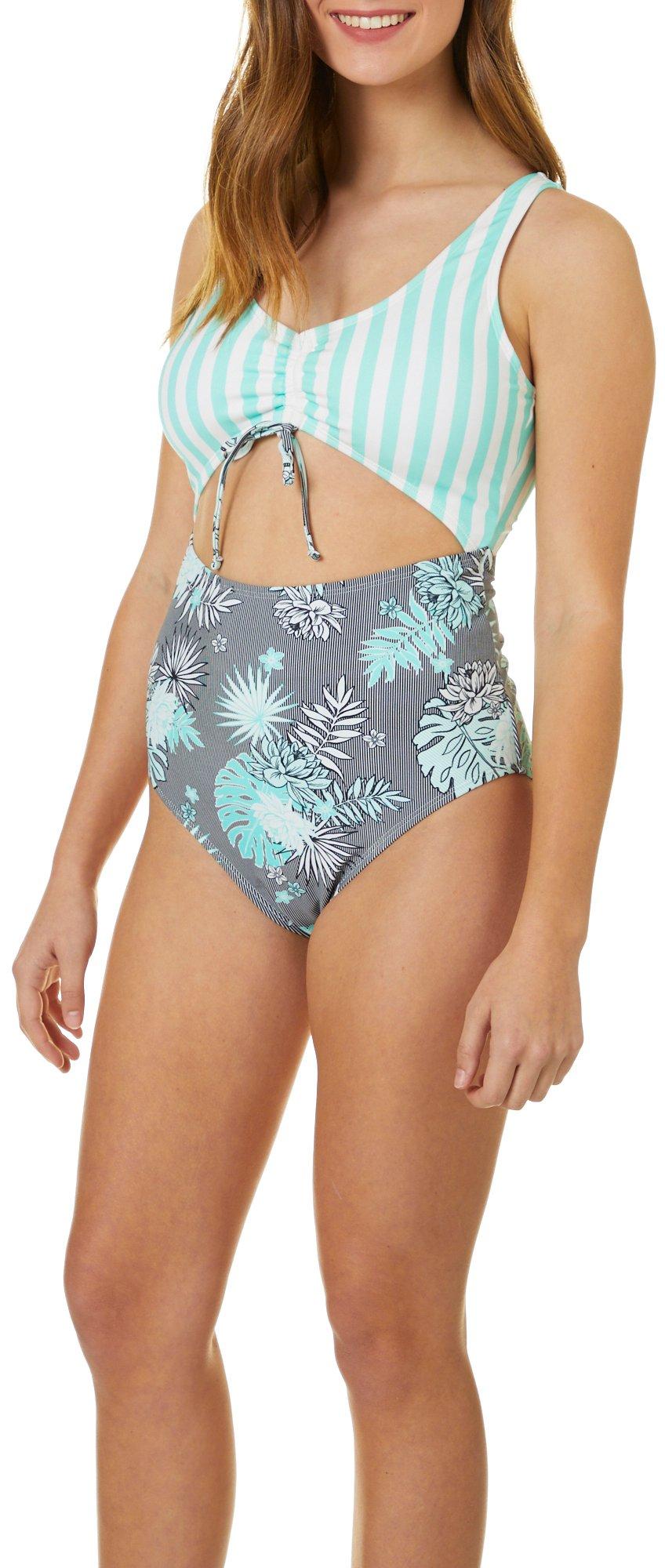 floral and stripe swimsuit