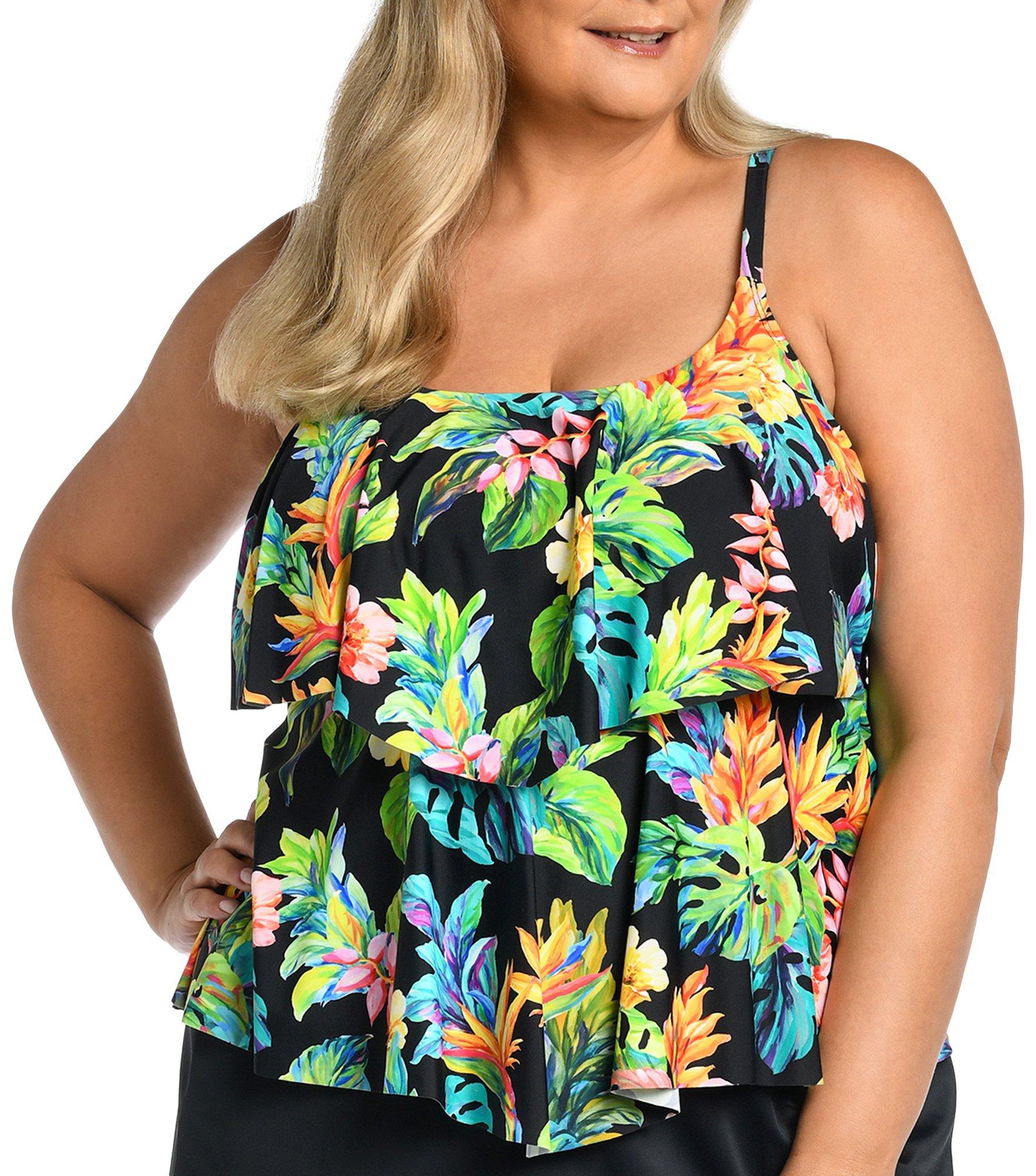 Maxine of Hollywood Plus Tropical Tiered Tankini Top
