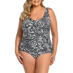 Womens Plus Tahitian Tribe Floral One Piece