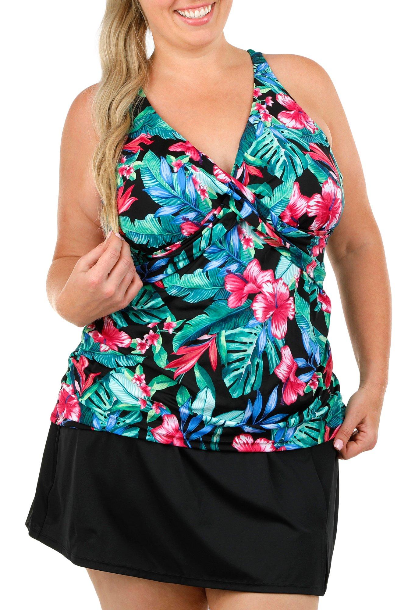 American Beach Plus Hibiscus Cross Over Tankini Top