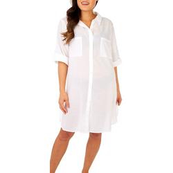Plus Solid Big Shirt 3/4 Sleeve Coverup