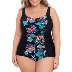 Paradise Bay Plus Floral Inset Shirred Girl Leg One Piece