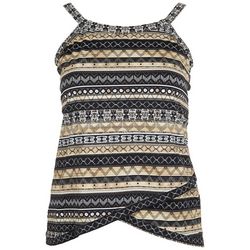 Plus All Lined Up High Neck Tankini Top