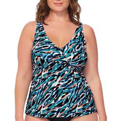 Plus Abstract Print Cross Front Tankini Top