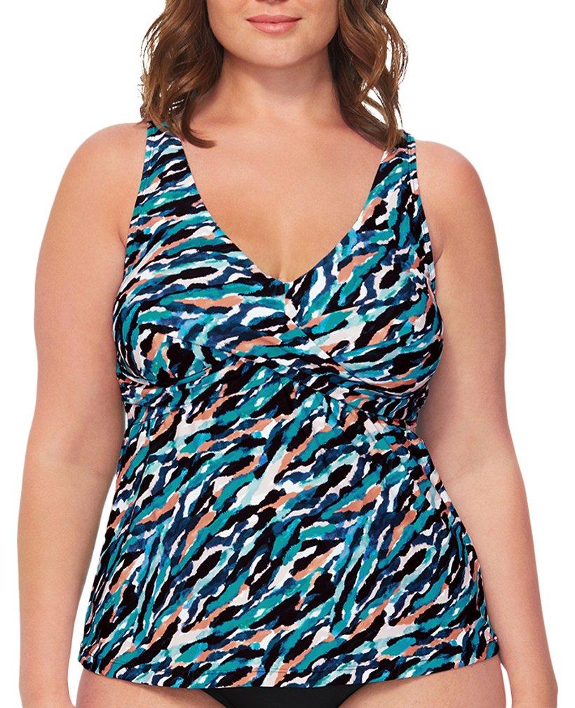 Coral Print Elastic Hem Tankini Set, Bras