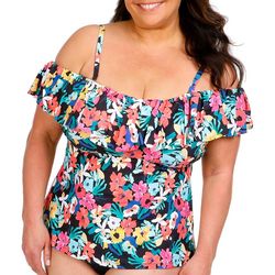 Leilani Plus Womens Floral Off-The-Shoulder Tankini