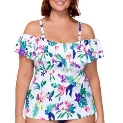 Plus Floral Ruffle Off The Shoulder Tankini Top
