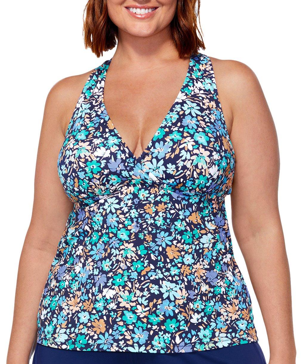 Plus Floral H-Back Halter Underwire Tankini Top