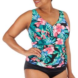 Plus Tropical Side Shirred One Piece Swimsuit