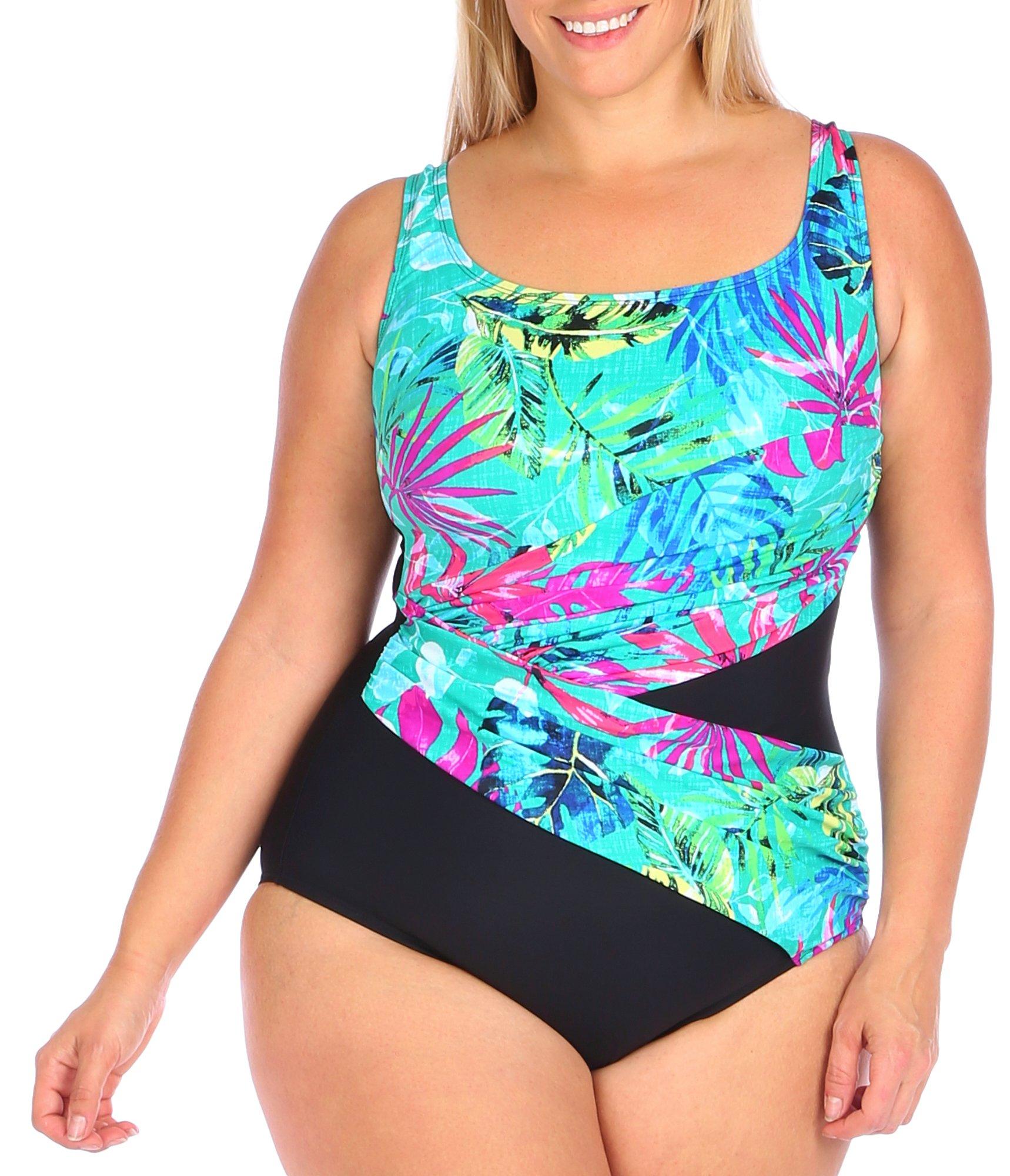 Plus Tropical Side Tie One Piece Swimsuit