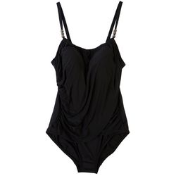 Robby Len Plus Solid Cross Draped One Piece Swimsuit