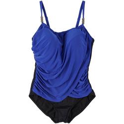 Plus Solid Cross Draped One Piece Swimsuit
