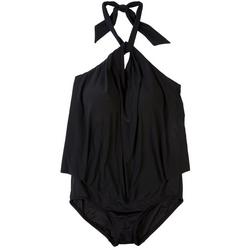 Plus Solid Draped Fauxkini One Piece Swimsuit