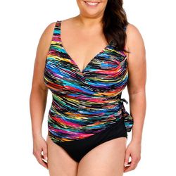 Robby Len Plus Graphic Wrap Side Tie One Piece Swimsuit