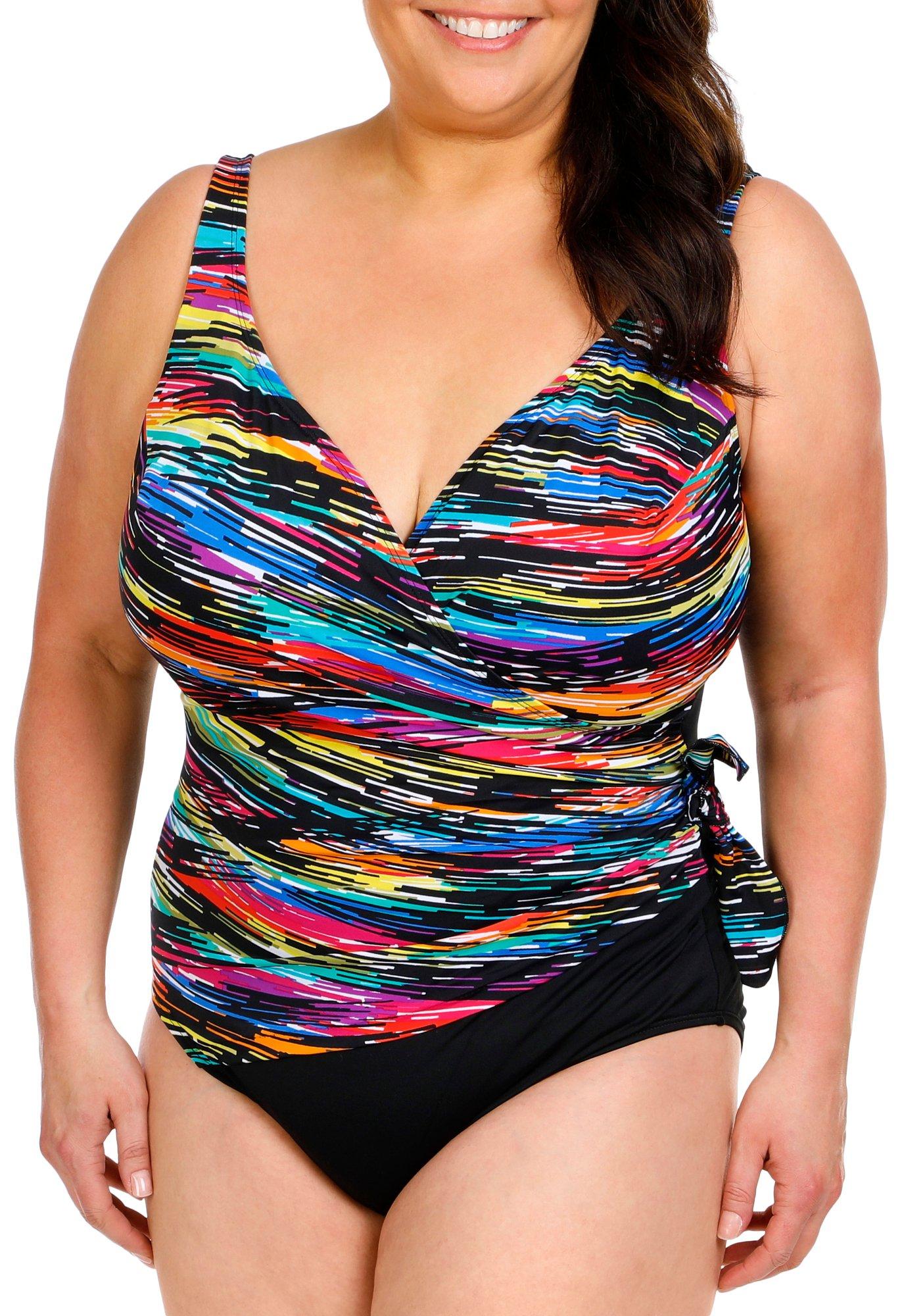 Plus Graphic Wrap Side Tie One Piece Swimsuit