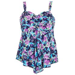 A Shore Fit Plus Floral Ruched V-Hemline Tankini Top